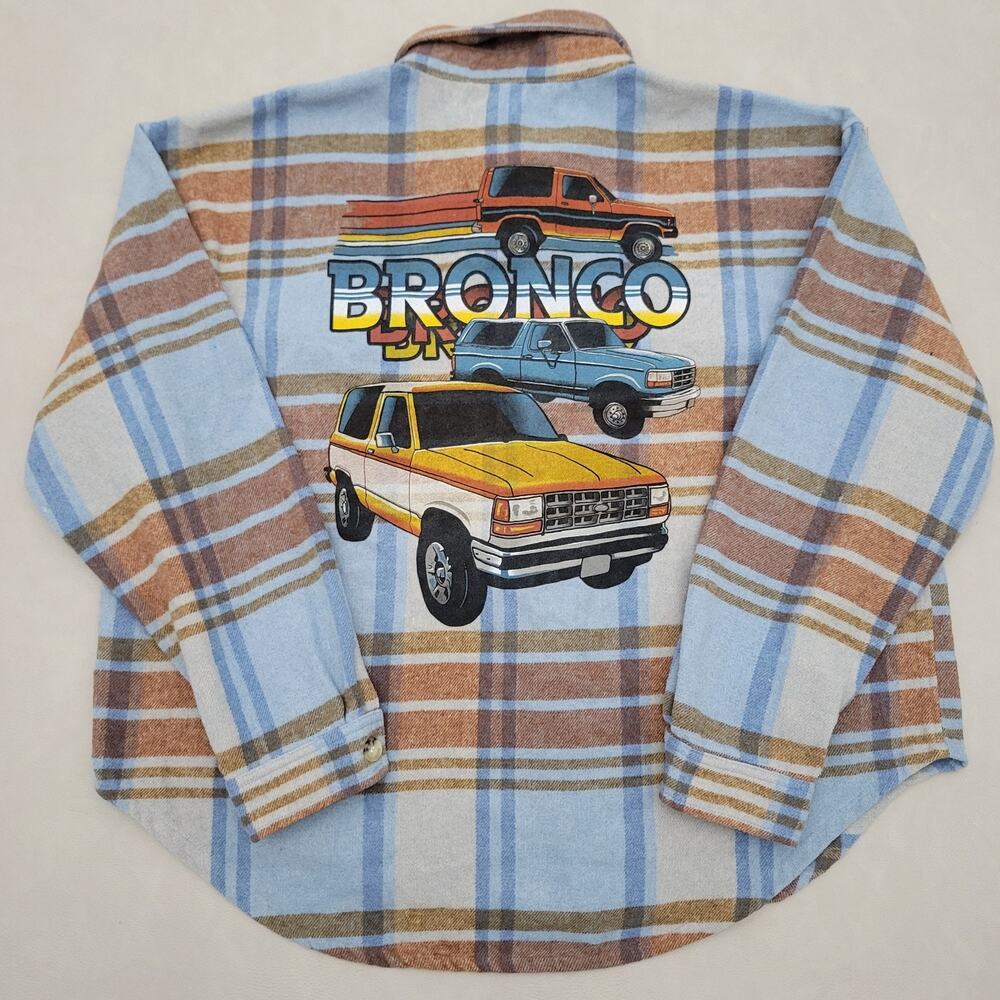 Ford Bronco Flannel Shirt Jacket Womens XXL Plaid Graphic Shacket Gorpcore